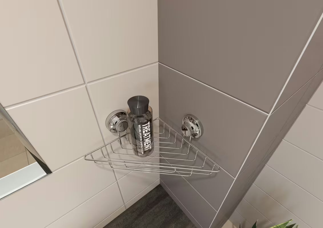 Multi Ecoloc kotna polica s vakuumskom čašicom u izvedbi chrome pro za ugradnju bez bušenja