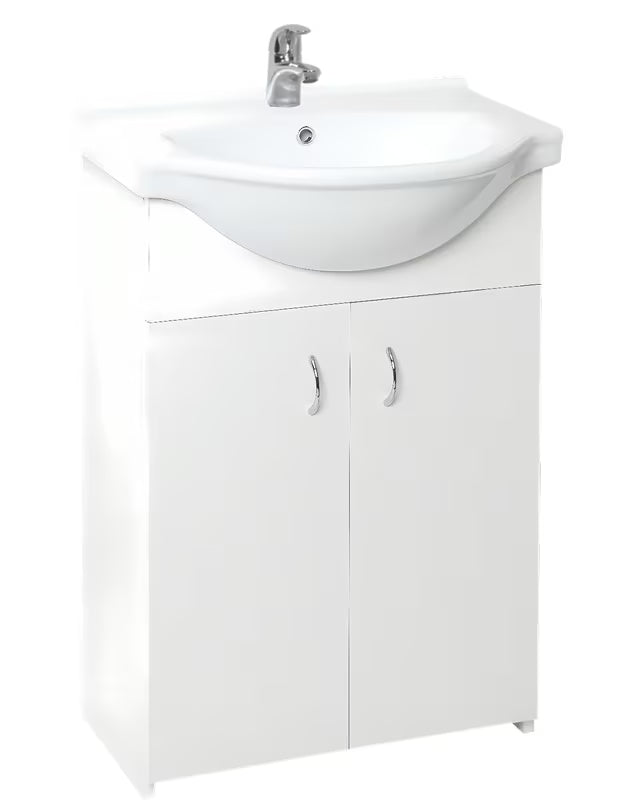 Bela omarica s keramičnim umivalnikom Multi Simple v mat laminatu