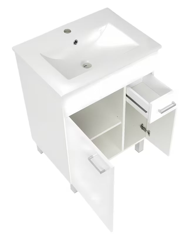 Bijeli ormarić s keramičkim umivaonikom Multi s ladicom, vratima i policom