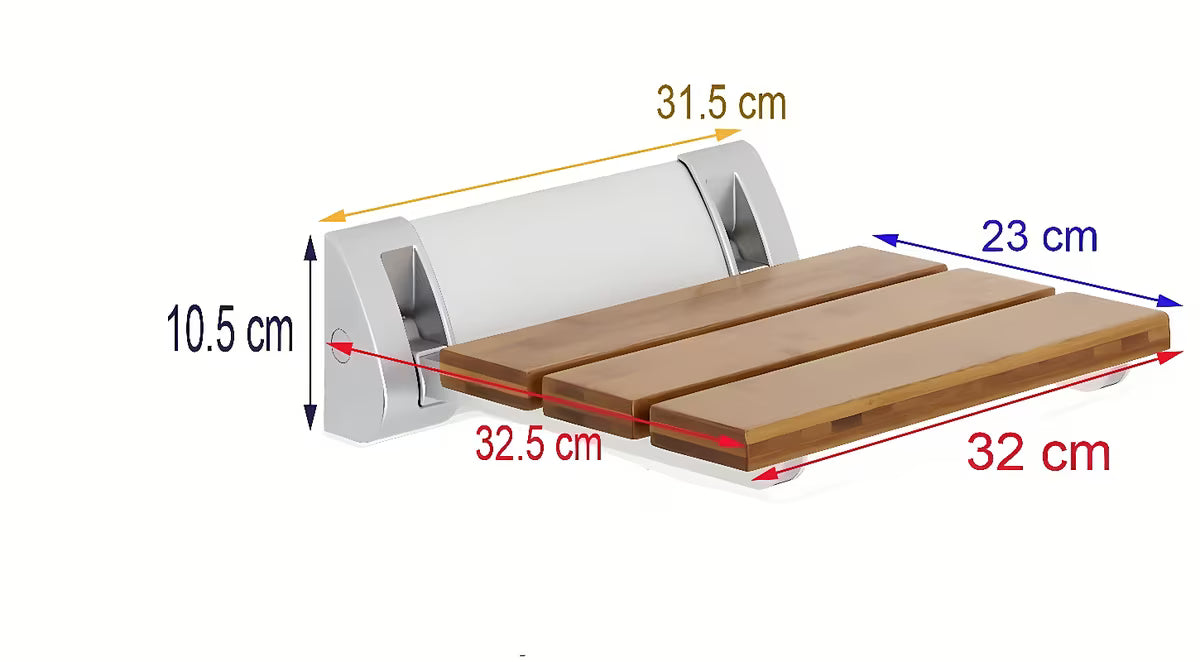 Zložljivo sedež za tuš Multi u smeđoj izvedbi od masivnog drva Bulletwood s zidnim nosačem.