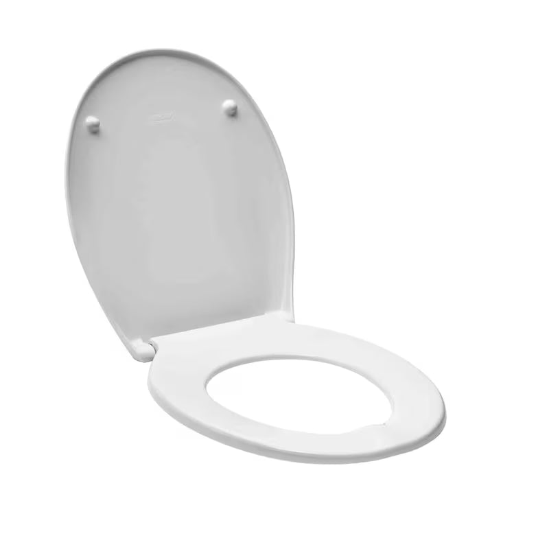 Bela WC deska Multi Unisetplus iz duroplasta z antibakterijsko obdelavo in plastičnimi tečaji s skritim pritrjevanjem.