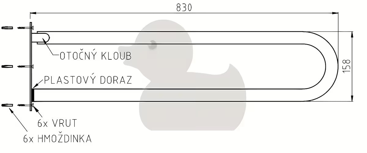 Bijeli pomoćni zložljivo ročaj za kupaonicu, za montažu na zid