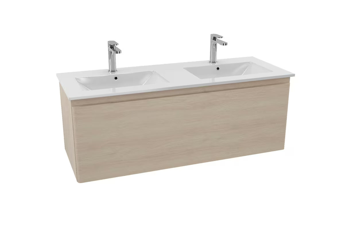 Omarica Naturel Ancona s keramičnim dvojnim umivalnikom 120x46 cm v dekorju akacije