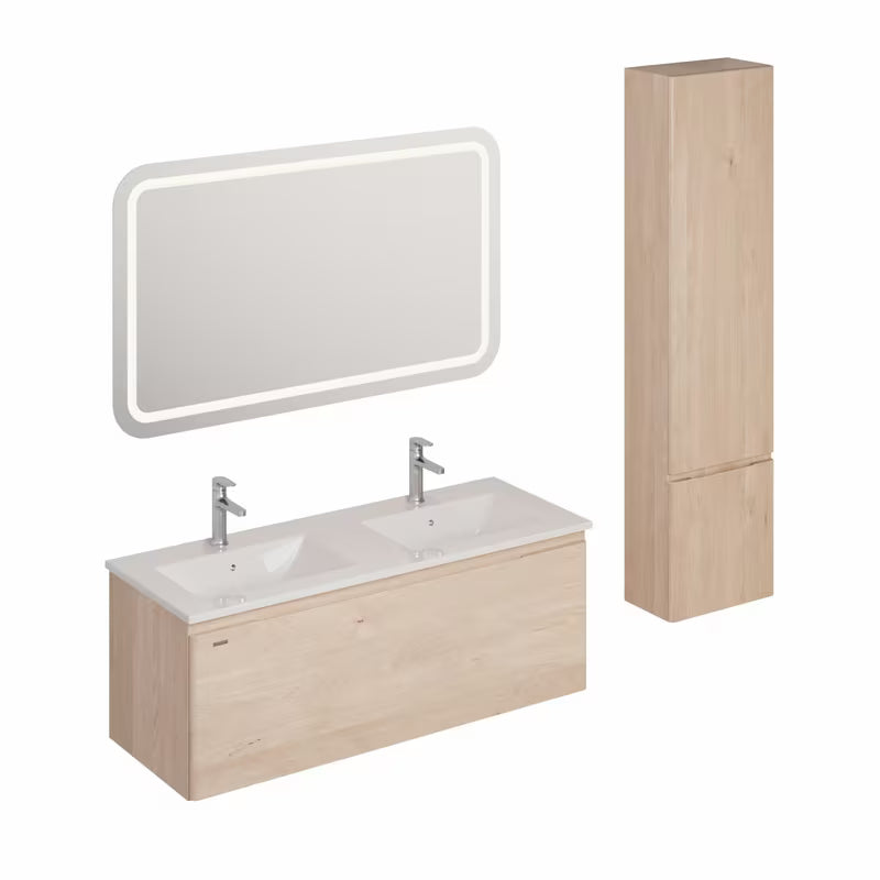 Koupalniški sestav Naturel Ancona u dekoru akacije z dvojnim umivalnikom i LED ogledalom