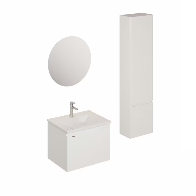 Koupalniški sestav Naturel Ancona u bijelom dekoru s keramičkim umivaonikom, slavinom i LED ogledalom