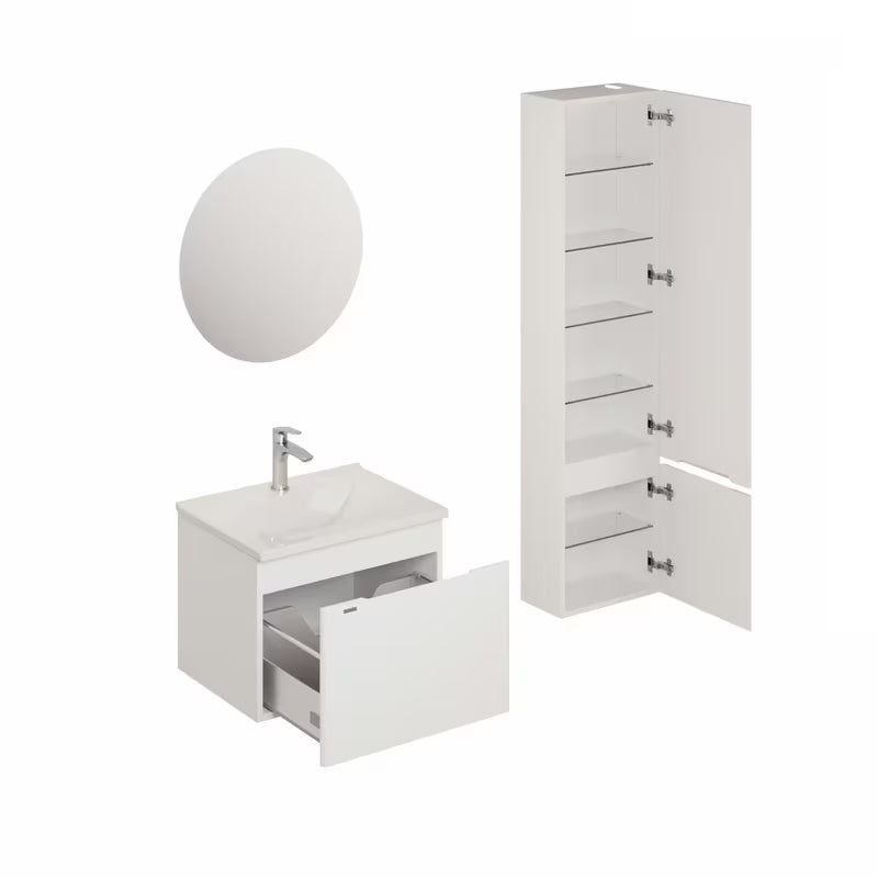 Viseča koupalniški sestav Naturel Ancona u bijelom dekoru s keramičkim umivaonikom i LED ogledalom