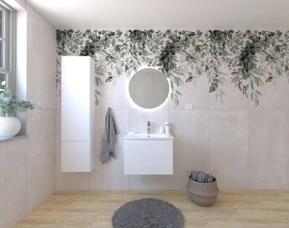 Viseča koupalniški sestav Naturel Ancona u bijelom dekoru s keramičkim umivaonikom i LED ogledalom