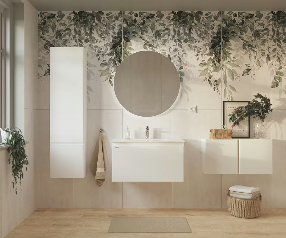 Viseča kopalniška omarica s keramičkim umivaonikom Naturel Ancona u sjajno bijelom dekoru