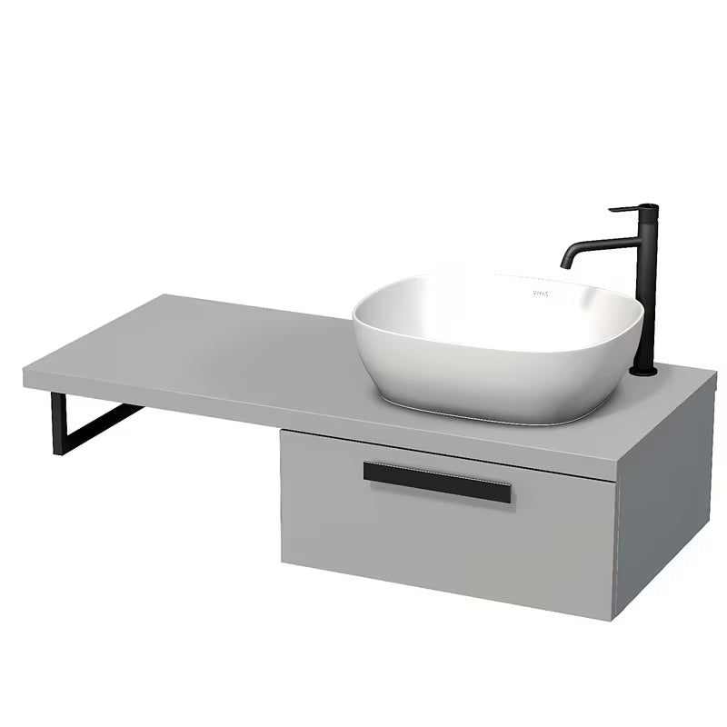 Naturel Art Deco omarica pod umivalnikom s ploščo v sivi mat barvi s tehnologijo Touch in enim predalom.