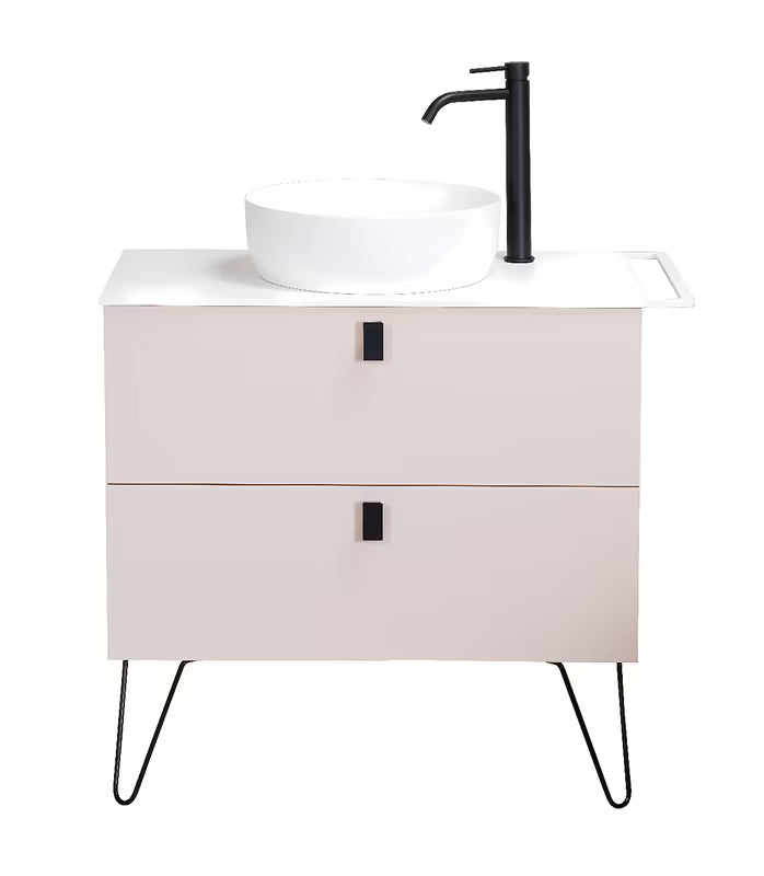 Naturel Art Deco omarica pod umivalnikom na pult u boji rose beige s crnim mat detaljima