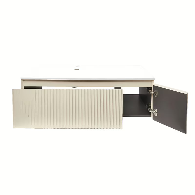 Viseča kopalniška omarica z umivalnikom Naturel Austen 120x35x52 cm u mat bež boji