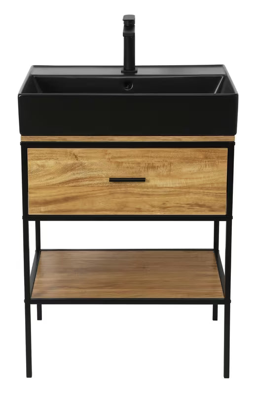 Omarica pod umivalnikom Naturel Blackframe 60x73x46 cm u dekoru javora s crnim metalnim okvirom