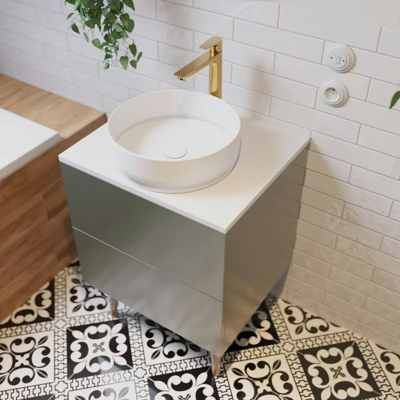 Viseča omarica pod umivalnikom Naturel Boho 60 cm v mat sivozeleni barvi z odpiranjem PushOpen.