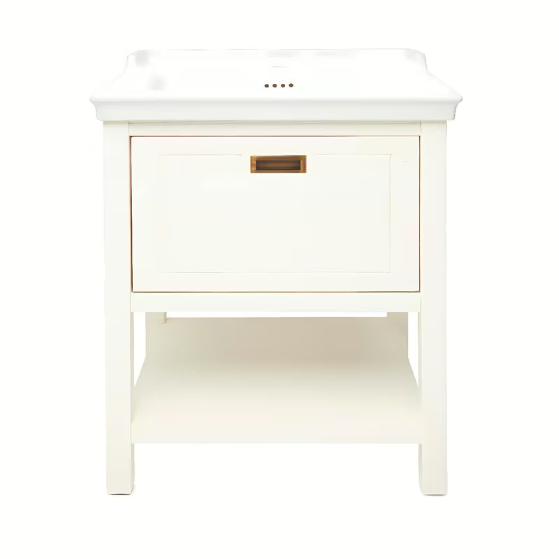 Bijeli stoječa ormarić Naturel Country s keramičkim umivaonikom od masivne borovine s četkanom površinom