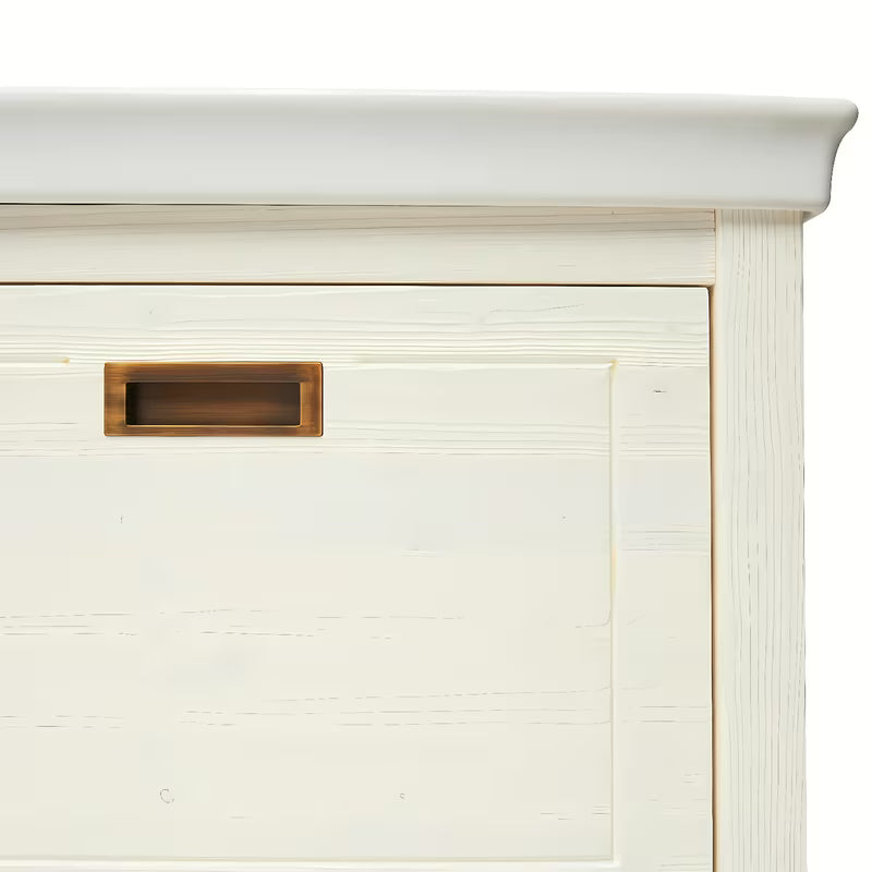 Bijeli stoječa ormarić Naturel Country s keramičkim umivaonikom od masivne borovine s četkanom površinom