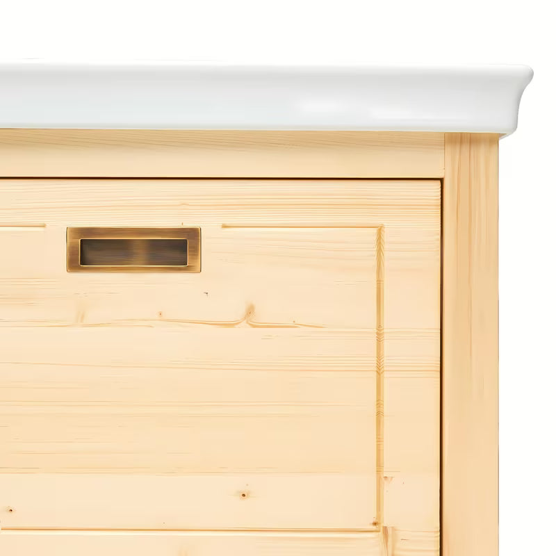 Smeđi kopalniška omarica s keramičkim umivaonikom Naturel Country 65x53x85 cm od masivne borovine