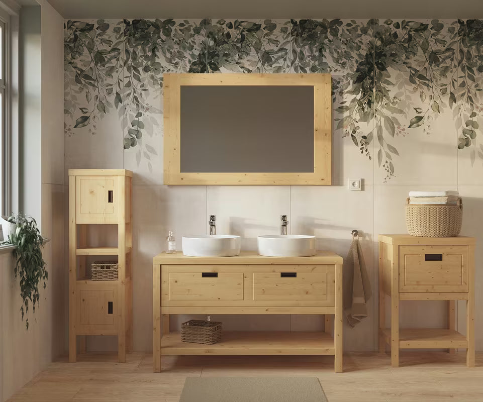 Pravokutno ogledalo Naturel Country 120x80 cm sa smeđim okvirom od masivne borovine.