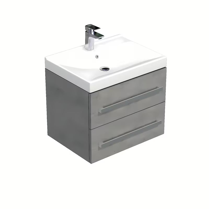 Viseča kopalniška omarica SAT Cube Way s keramičnim umivalnikom v dekorju imitacija betona 60x53x46 cm.