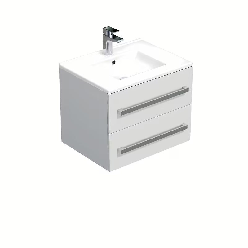 Viseča kopalniška omarica Naturel Cube Way s keramičnim umivalnikom v beli sijajni izvedbi 60x46x53 cm