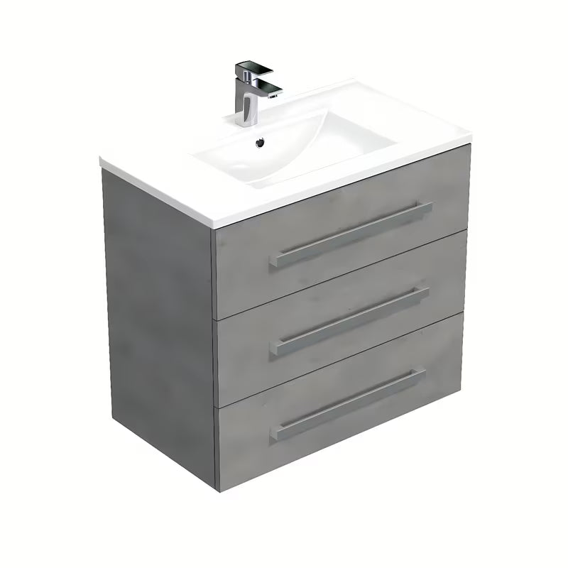 Viseča kopalniška omarica s keramičkim umivaonikom Naturel Cube Way u dekoru beton, 80 cm