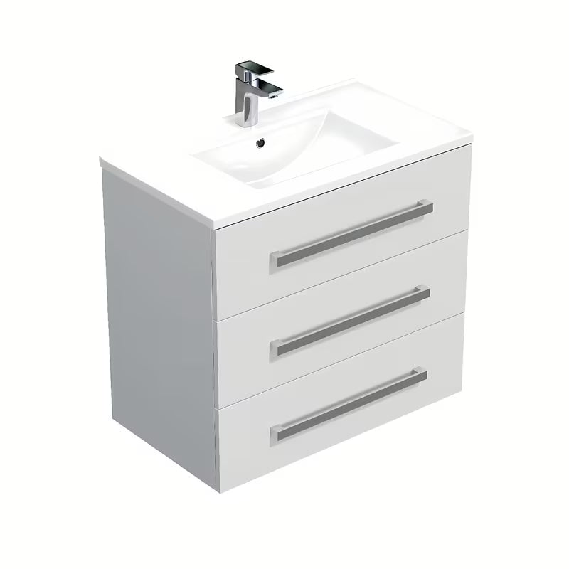 Viseča kopalniška omarica SAT Cube Way s keramičkim umivaonikom u bijelom sjaju i tri ladice