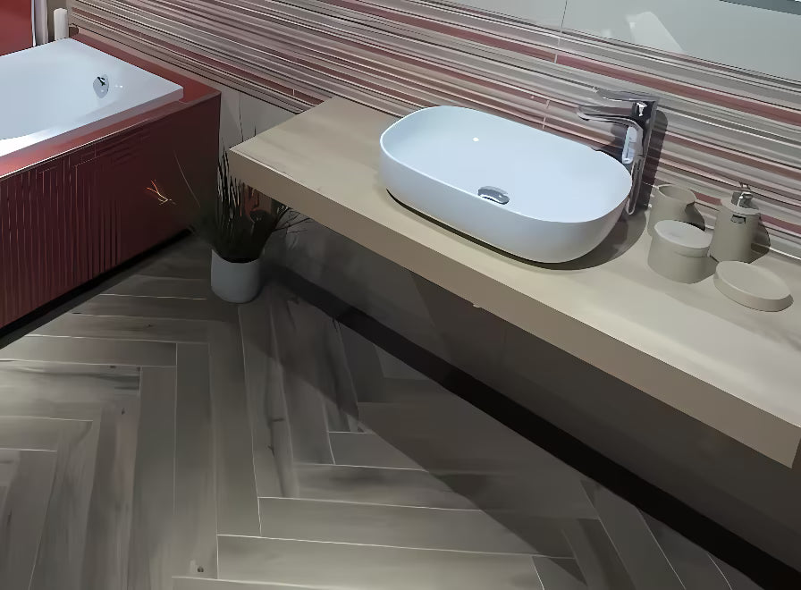 Pult za umivalnik Naturel Dolce u dekoru hrasta bardolino, dimenzije 90 x 50 x 8 cm.