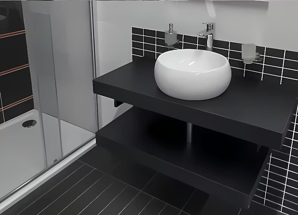 Črna pult za umivalnik Naturel Dolce 90 x 50 x 8 cm brez izrezov pro sifon in armaturo