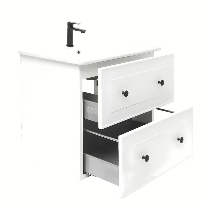 Bijela kopalniška omarica Naturel Forli s keramičkim umivaonikom u modernom, jednostavnom dizajnu