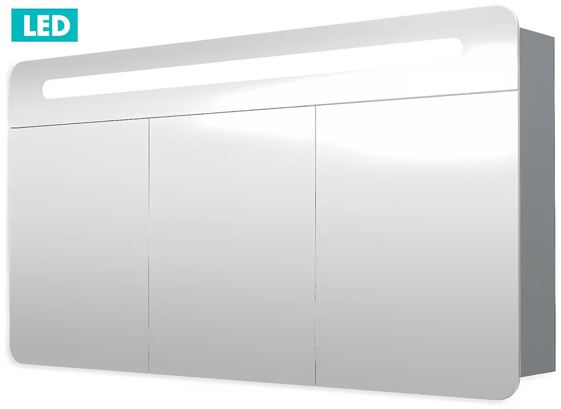 Omarica z Ogledalom Naturel 120x65 cm v sivo-srebrni barvi z LED osvetlitvijo in s trojnimi zrcalnimi vrati.