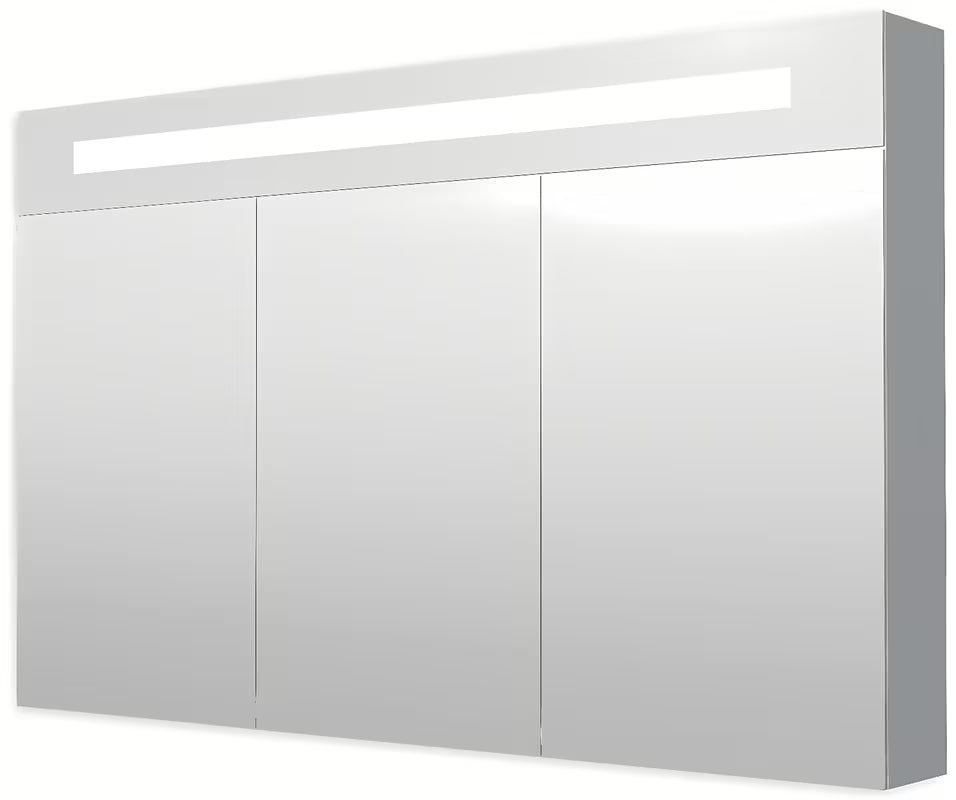 Omarica z Ogledalom Naturel 120x75 cm v sivo-srebrni barvi s trojnimi zrcalnimi vrati in LED osvetlitvijo