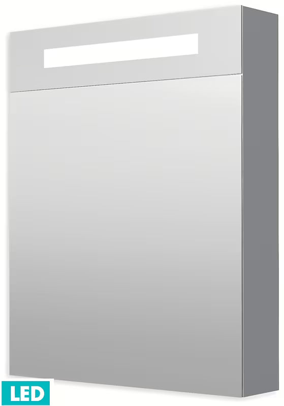 Omarica z Ogledalom Naturel 60x75 cm v sivo-srebrni barvi z LED osvetlitvijo in z zrcalnimi vrati.