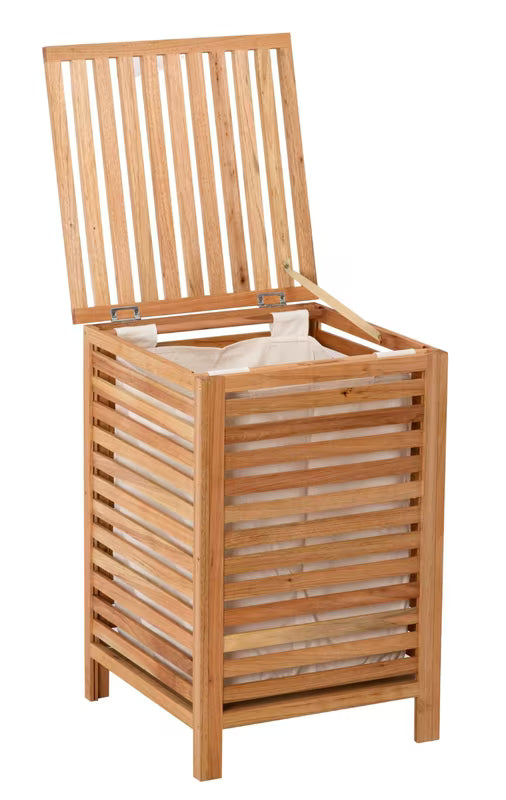 Stoječa koš za perilo Naturel Home v dekorju oreha z mat površino in odstranljivim tekstilnim vložkom.