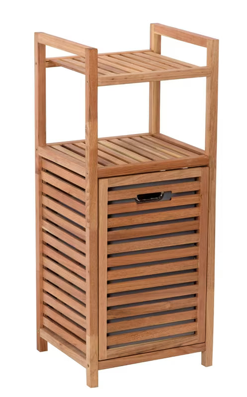 Stoječa koš za perilo Naturel Home v dekorju oreha z mat površino in odstranljivim sivim tekstilnim vložkom.