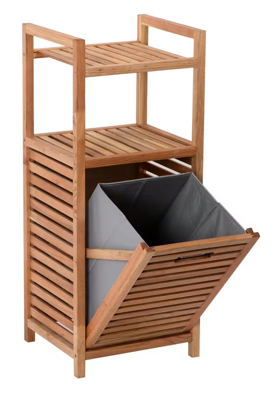 Stoječa koš za perilo Naturel Home v dekorju oreha z mat površino in odstranljivim sivim tekstilnim vložkom.
