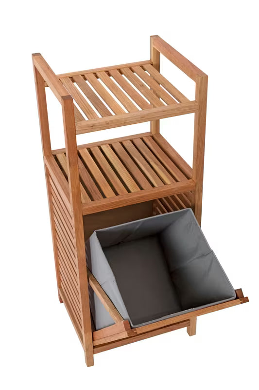 Stoječa koš za perilo Naturel Home v dekorju oreha z mat površino in odstranljivim sivim tekstilnim vložkom.