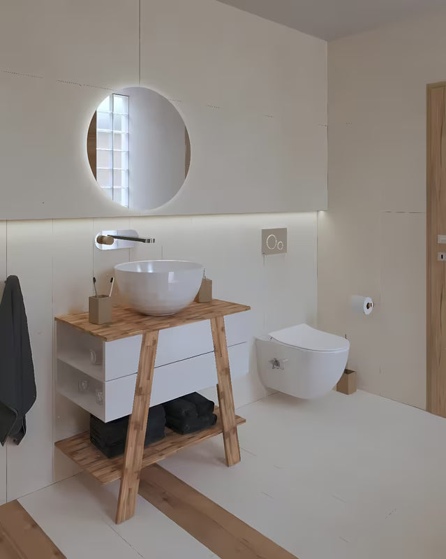 Stoječa kopalniška omarica pod umivalnik na pult Naturel Home 80x73x46 cm v barvi oreh/bela.