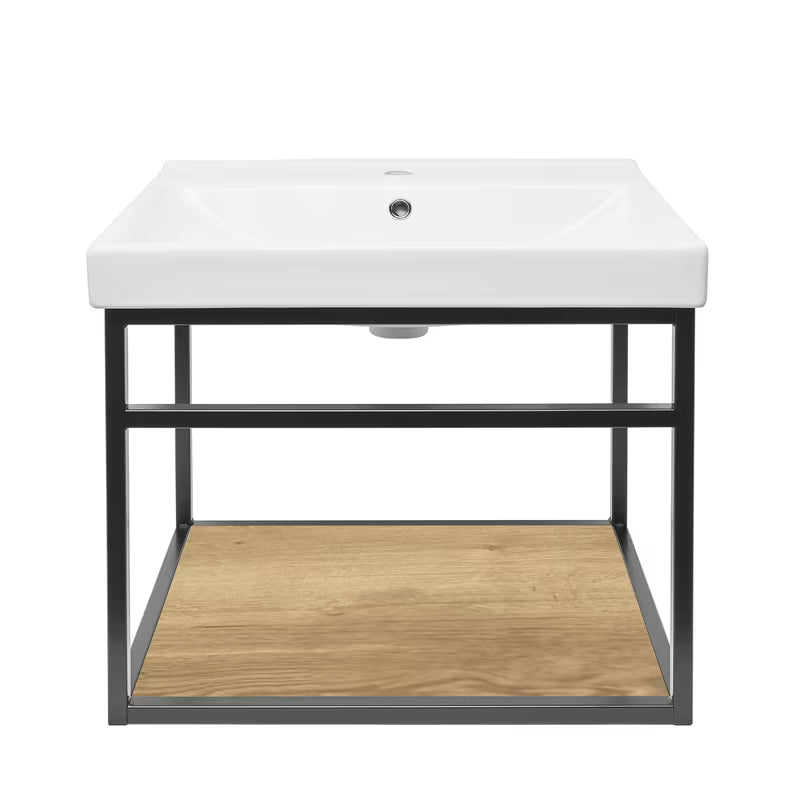 Crna kopalniška omarica s keramičkim umivaonikom Naturel Industrial s policom u dekoru hrasta