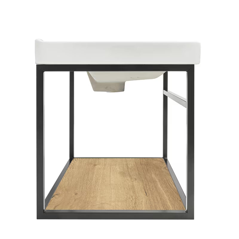 Crna kopalniška omarica s keramičkim umivaonikom Naturel Industrial s policom u dekoru hrasta