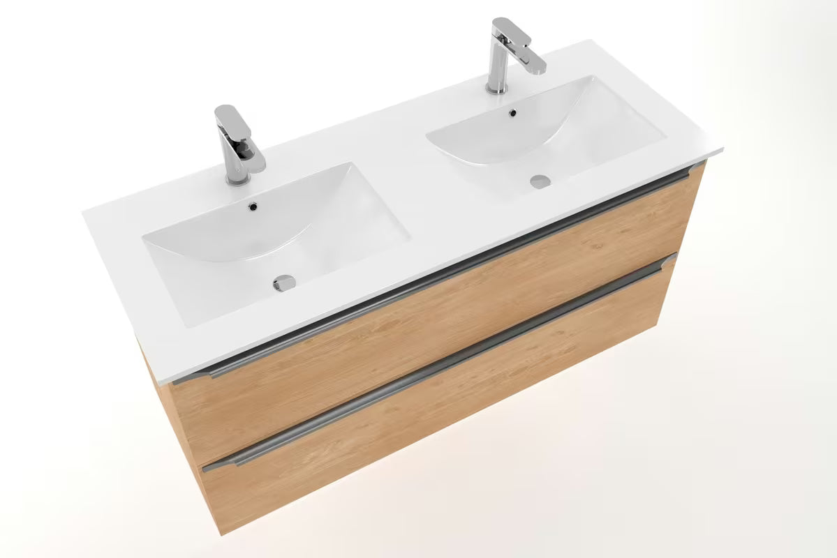 Naturel Modena za kopalniško pohištvo dvojni umivalnik od bijele keramike, dimenzija 121x46 cm