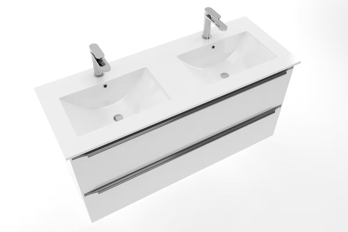 Naturel Modena za kopalniško pohištvo dvojni umivalnik od bijele keramike, dimenzija 121x46 cm