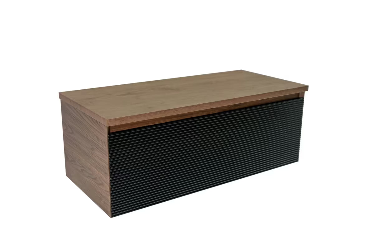 Viseča kopalniška omarica Naturel Monza u dekoru oraha s crnom rebrastom frontom i pokrovnom pločom