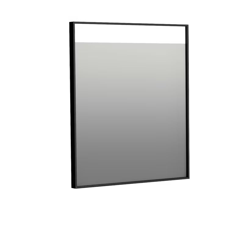Pravokotno LED ogledalo Naturel Oxo 60x70 cm v črnem okvirju, vodoravna postavitev.
