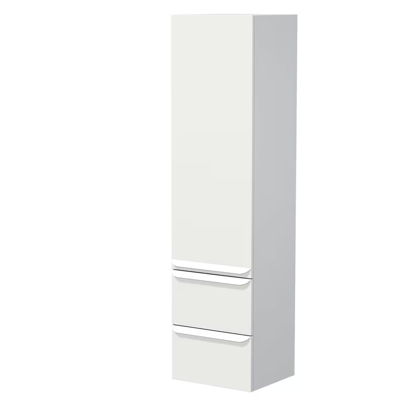 Viseča visoka kopalniška omarica Naturel Pavia u bijeloj mat boji s 2 ladice i lijevim otvaranjem vrata.