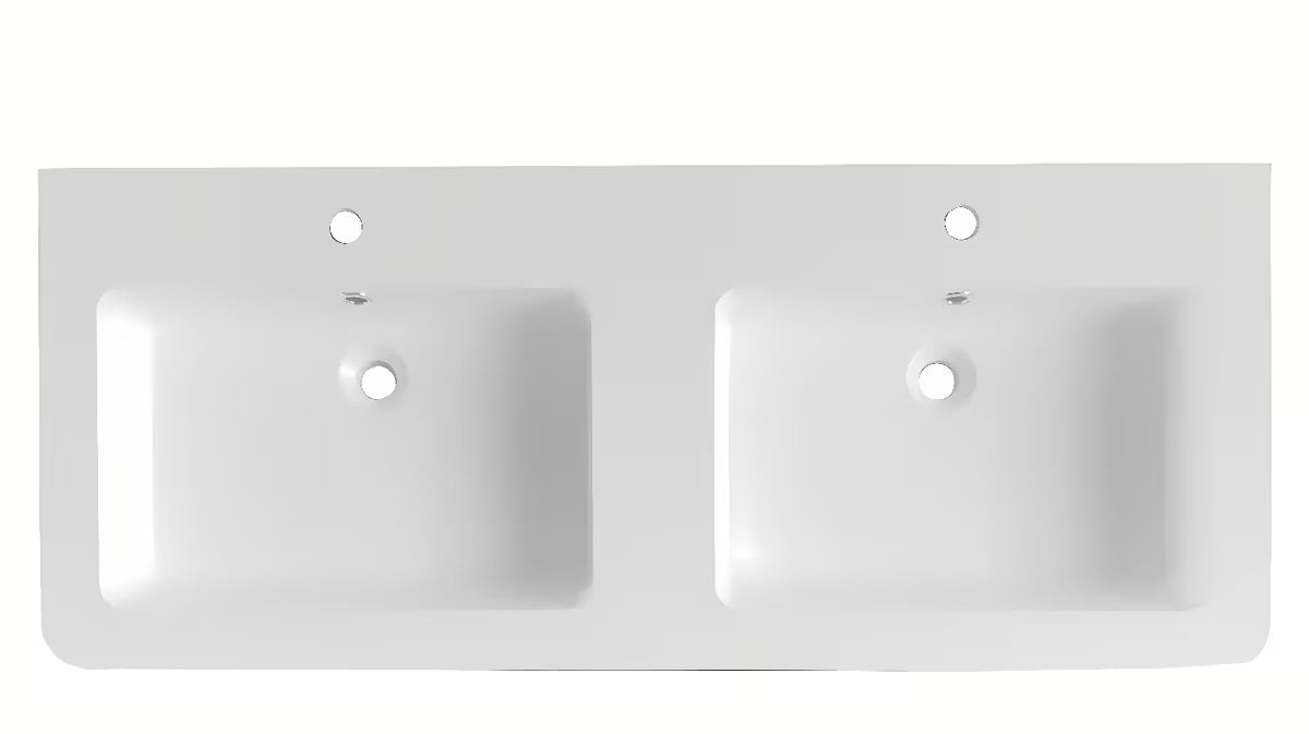 Bel za kopalniško pohištvo dvojni umivalnik Naturel Pavia 120x49 cm iz litega marmorja z dvema odprtinama pro za armaturo
