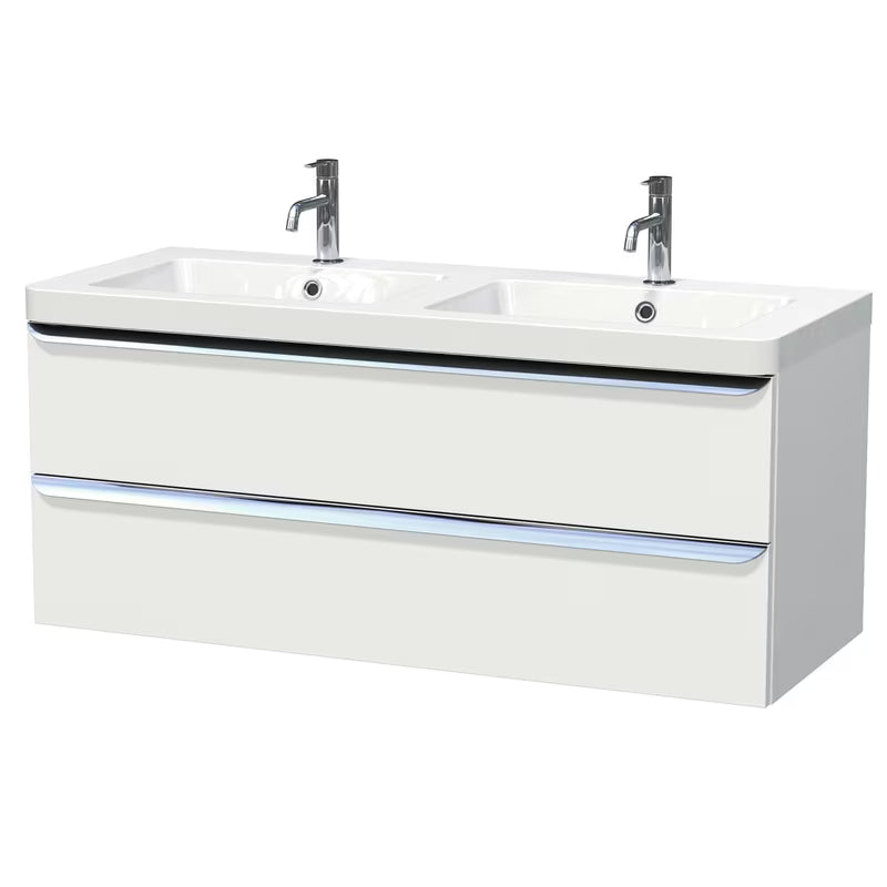 Mat bela viseča omarica z umivalnikom Naturel Pavia 120x49x53 cm s kromiranim ročajem
