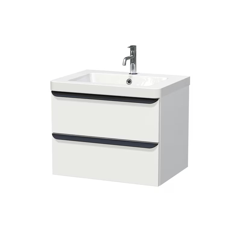 Viseča kopalniška omarica z umivalnikom Naturel Pavia v mat beli barvi s črnim mat ročajem.