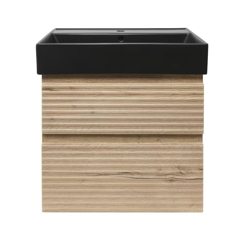 Viseča kopalniška omarica Naturel Savona s keramičnim umivalnikom v dekorju hrast halifax