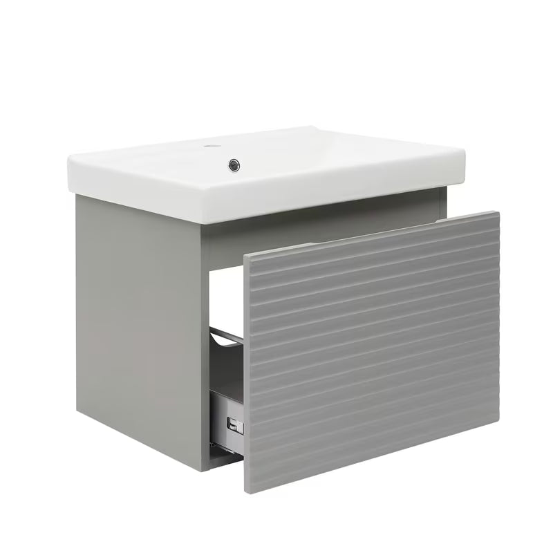 Viseča kopalniška omarica Naturel Savona s keramičnim umivalnikom v mat sivi barvi