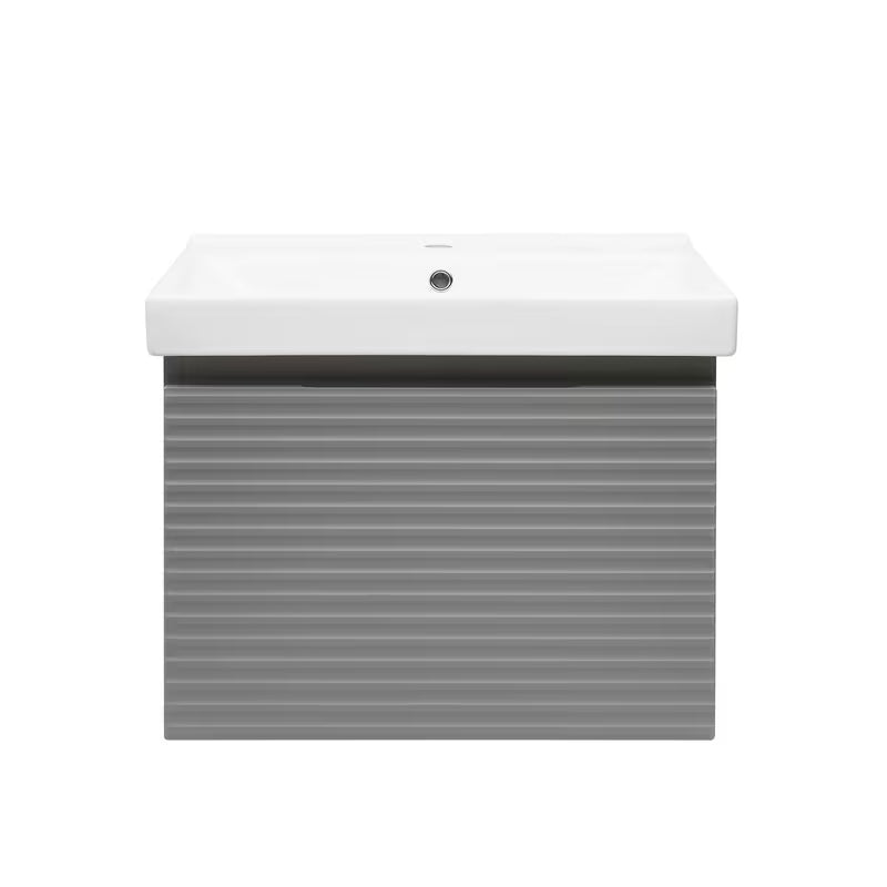 Viseča kopalniška omarica Naturel Savona s keramičnim umivalnikom v mat sivi barvi