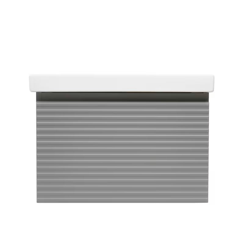 Viseča kopalniška omarica Naturel Savona s keramičnim umivalnikom v mat sivi barvi